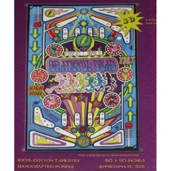 New 3D Grateful Dead Pinball Machine Wall Decor Tapestry Bed Sheet NIP + Glasses - Picture 1 of 2